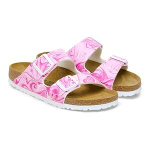 NWT Birkenstock Arizona Birko-Flor Marbletwirl Fuchsia Tulip sandals sz 39